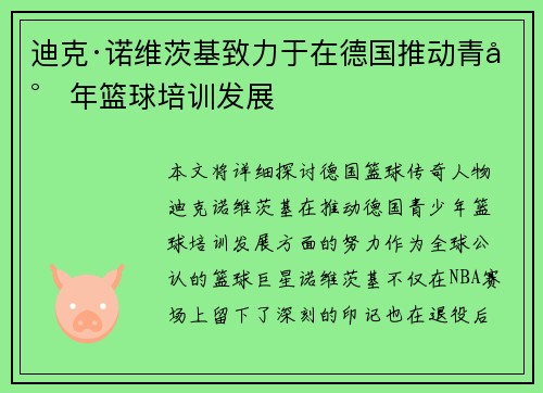 迪克·诺维茨基致力于在德国推动青少年篮球培训发展